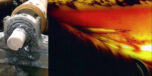 'Selbsthilfeversuche' auf Basis einer verstärkten Schmierfettzufuhr schlugen im Werk fehl: Die funktionsuntüchtigen Rollgangsrollen schädigten den Stahl-Rohling.